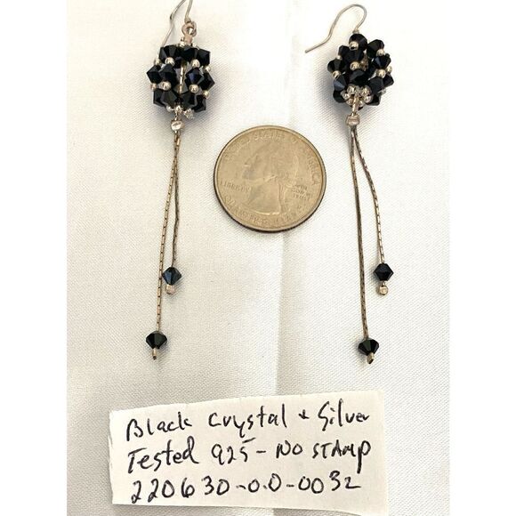 KQ# Black crystal and Silver 3” Dangle Eaeeings - Picture 4 of 4